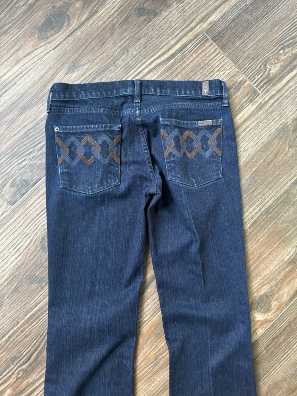 7 For All Mankind Dark Blue Flare Jeans with Embroidered Back Y2K Vintage Bootcu - Picture 11 of 16